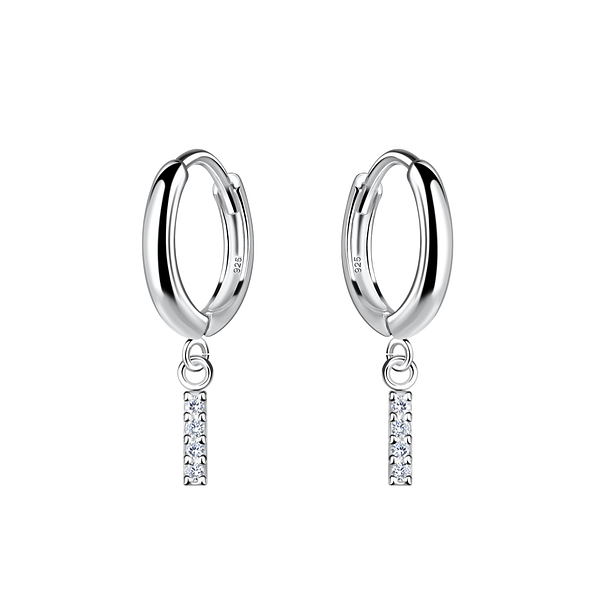 Silver Bar Charm Huggie Earrings - 20004