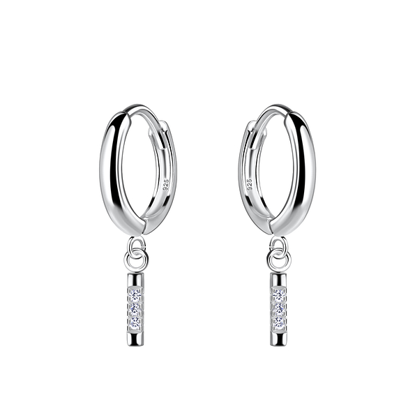 Silver Bar Charm Huggie Earrings - 19968