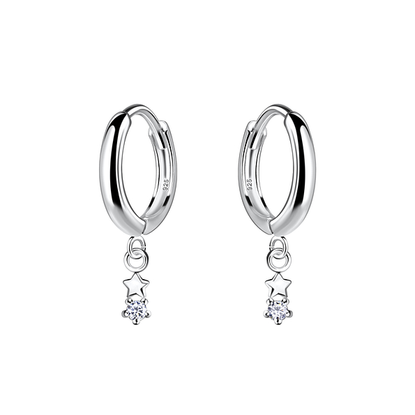 Silver Star Charm Huggie Earrings - 19969