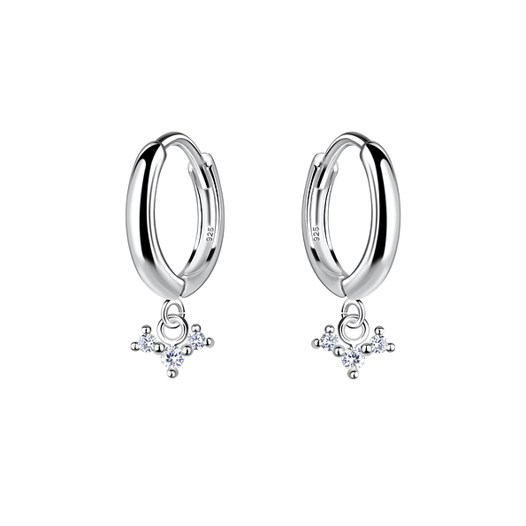 Silver Three Stones Charm Huggie Earrings - 20005