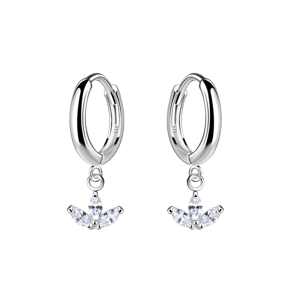 Silver Flower Charm Huggie Earrings - 20014