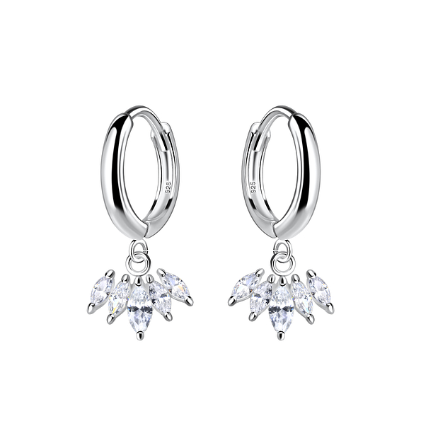 Silver Flower Charm Huggie Earrings - 20027