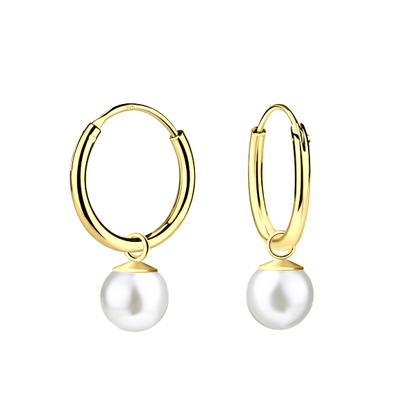 6mm Pearl Silver Charm Hoop Earrings - 19961