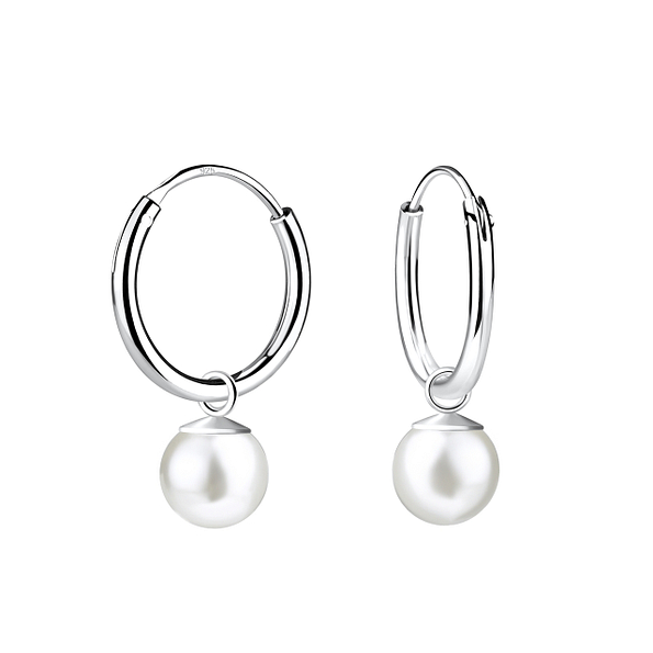 6mm Pearl Silver Charm Hoop Earrings - 19960