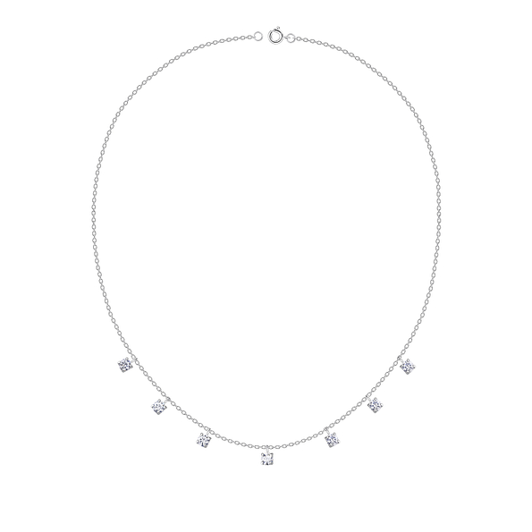 4mm Round Cubic Zirconia Silver Necklace - 19990