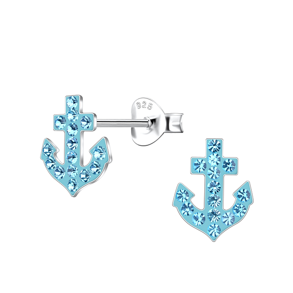 Silver Anchor Stud Earrings - 20284