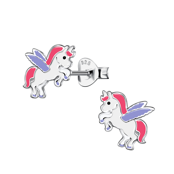 Silver Winged Unicorn Stud Earrings - 20115