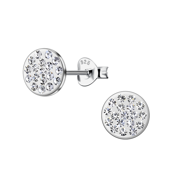 Silver Round Crystal Stud Earrings - 20119