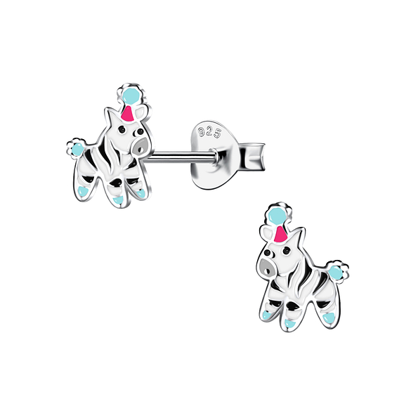 Silver Zebra Stud Earrings - 20127