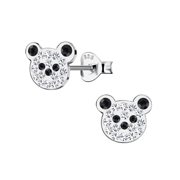 Silver Bear Crystal Stud Earrings - 20140