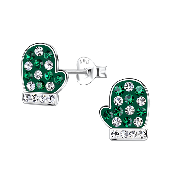 Silver Christmas Glove Stud Earrings - 20093