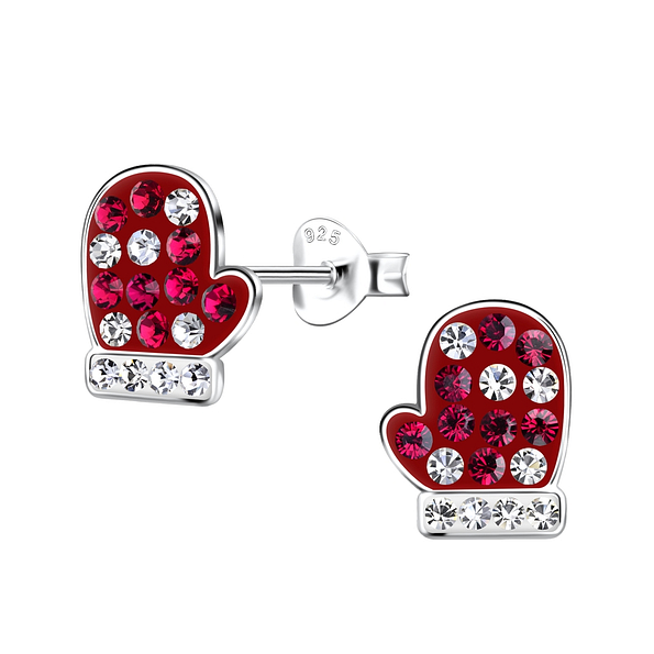 Silver Christmas Glove Stud Earrings - 20091