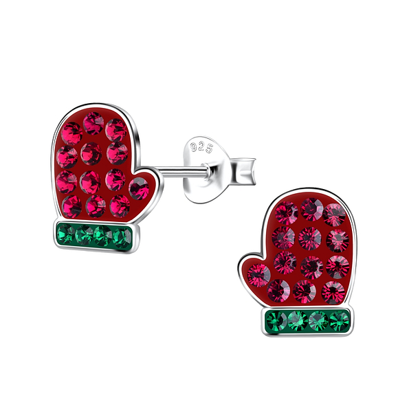 Silver Christmas Glove Stud Earrings - 20092 Silver Christmas Glove Stud Earrings - 20092