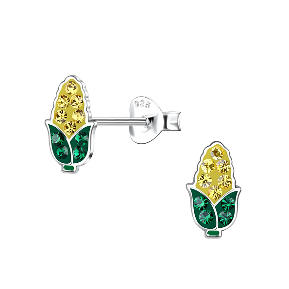 Silver Corn Stud Earrings - 20097