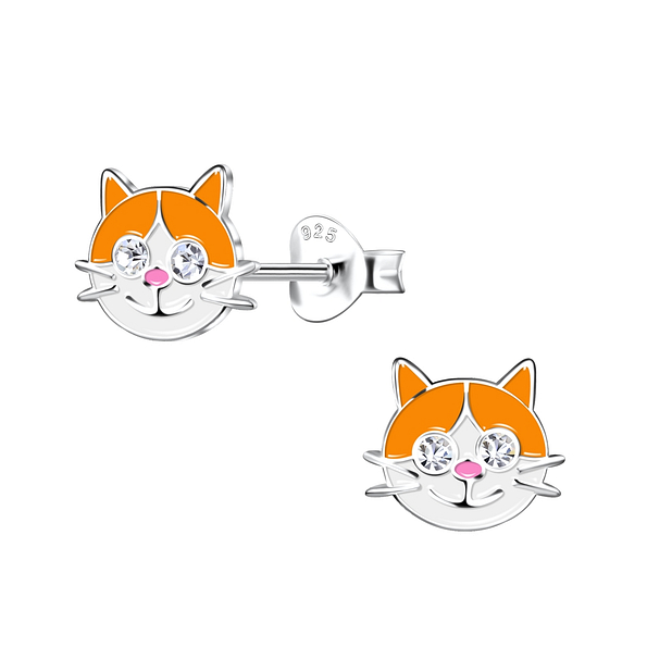 Silver Cat Stud Earrings - 20278