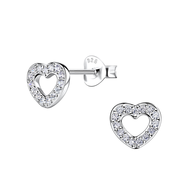 Silver Heart Stud Earrings - 20089