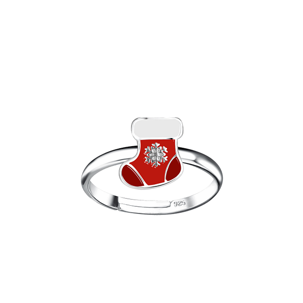 Silver Christmas Stocking Adjustable Ring - 20213