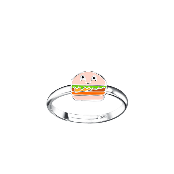 Silver Burger Adjustable Ring - 20192