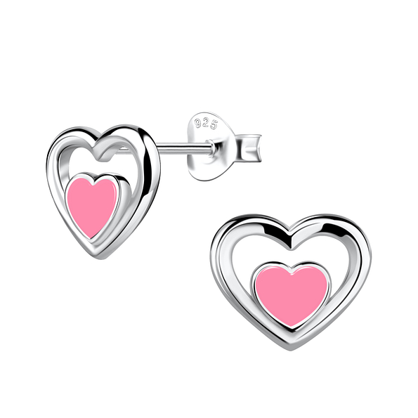 Silver Heart Stud Earrings - 20370