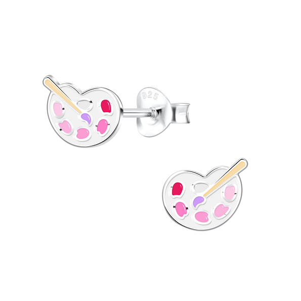 Silver Palette and Paintbrush Stud Earrings - 12033