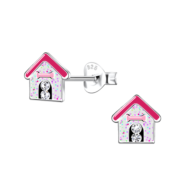 Silver Dog House Stud Earrings - 20387