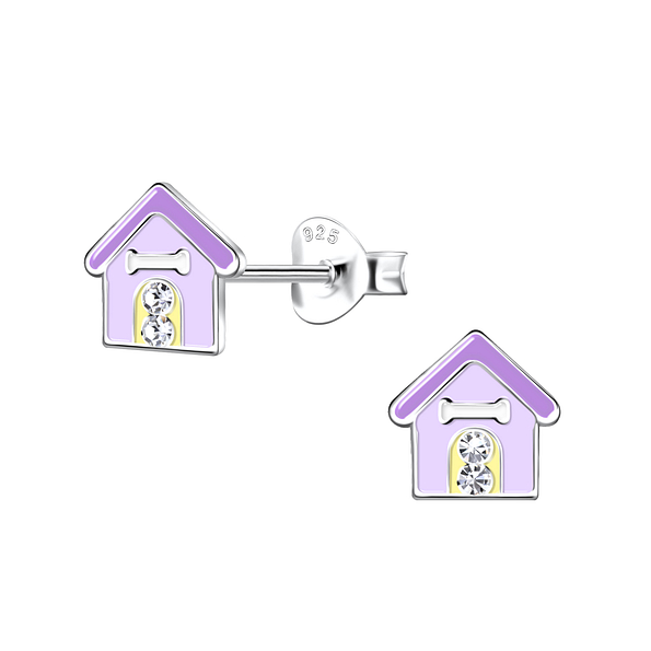 Silver Dog House Stud Earrings - 20389