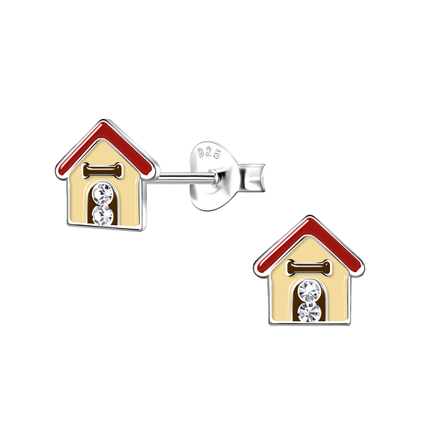 Silver Dog House Stud Earrings - 20388