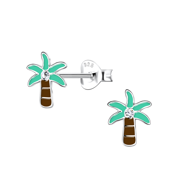 Silver Palm Tree Stud Earrings - 20307
