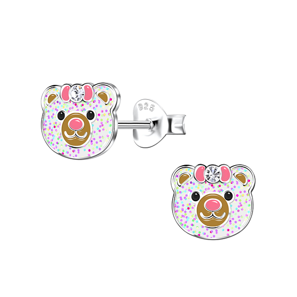 Silver Bear Stud Earrings - 20401