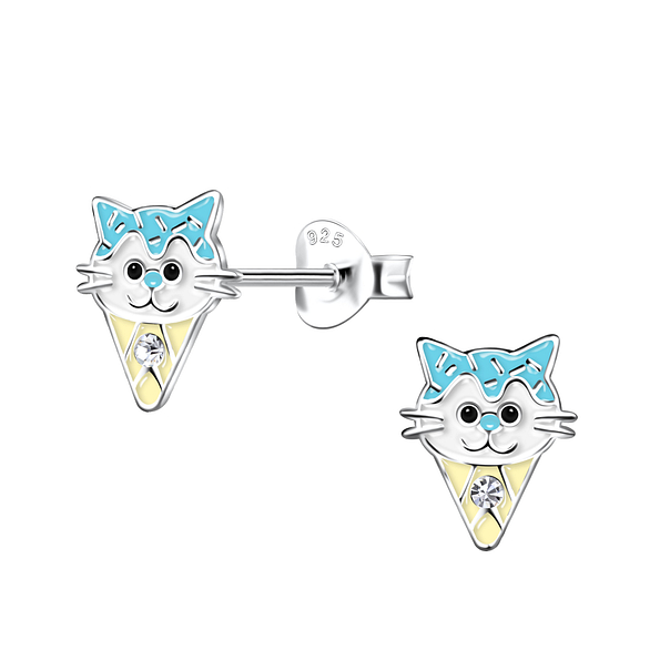 Silver Cat Ice Cream Stud Earrings - 20380