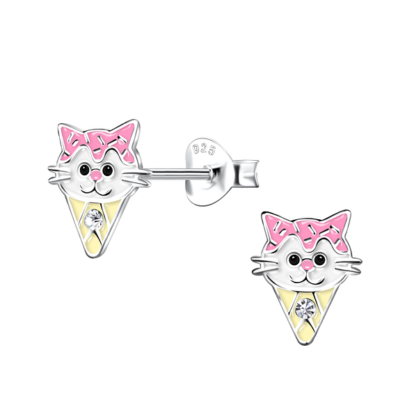 Silver Cat Ice Cream Stud Earrings - 20378