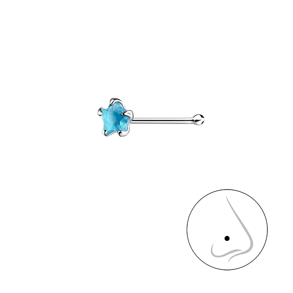 3mm Star Glass Silver Nose Stud With Ball - 16219