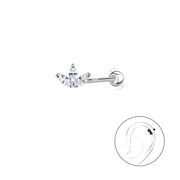 Silver Flower Cartilage Stud with Silver Ball Screw Back - 20439