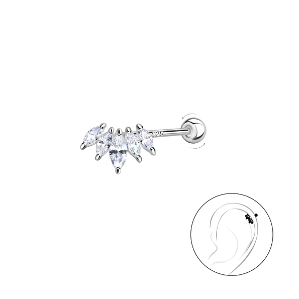 Silver Geometric Cartilage Stud with Silver Ball Screw Back - 20440