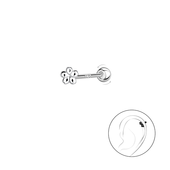 Silver Flower Cartilage Stud with Silver Ball Screw Back - 20426