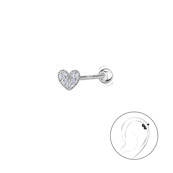 Silver Heart Cartilage Stud with Silver Ball Screw Back - 20427