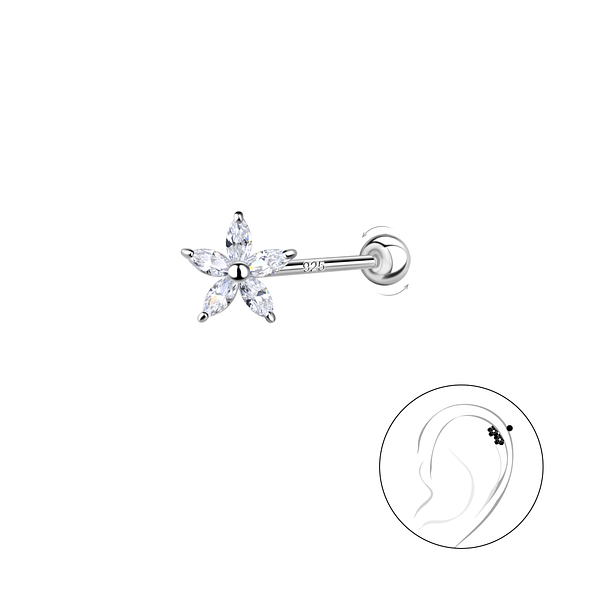 Silver Flower Cartilage Stud with Silver Ball Screw Back - 20442