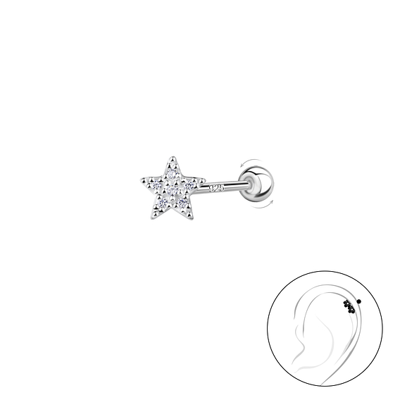 Silver Star Cartilage Stud with Silver Ball Screw Back - 20428