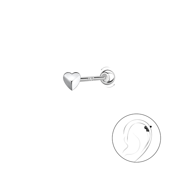 Silver Heart Cartilage Stud with Silver Ball Screw Back - 20431