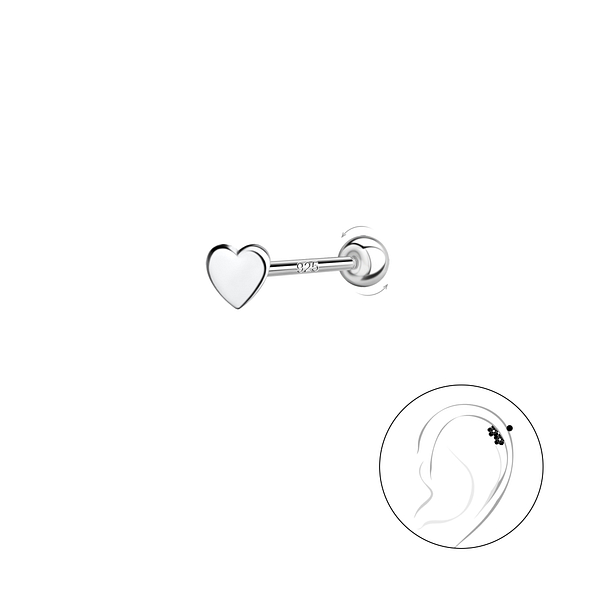 Silver Heart Cartilage Stud with Silver Ball Screw Back - 20432