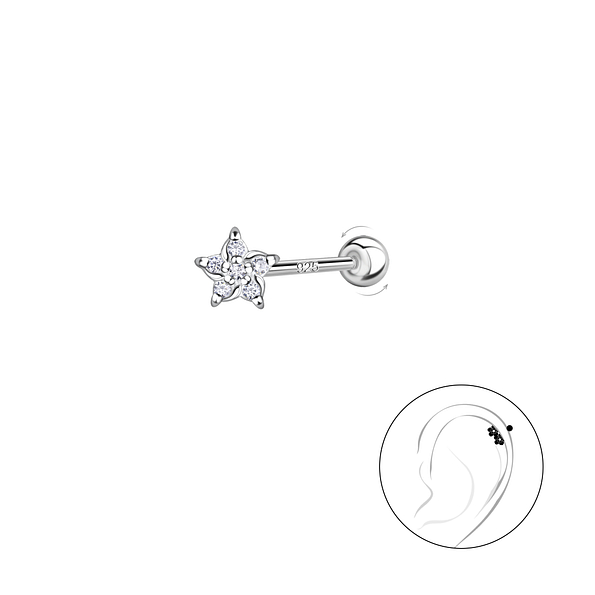 Silver Star Cartilage Stud with Silver Ball Screw Back - 20435