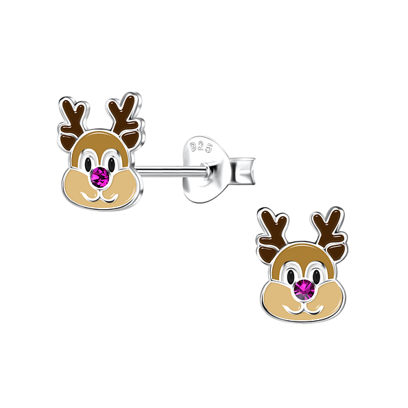 Silver Reindeer Stud Earrings - 20356
