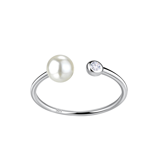 Silver Opened Ring with Pearl - 20421