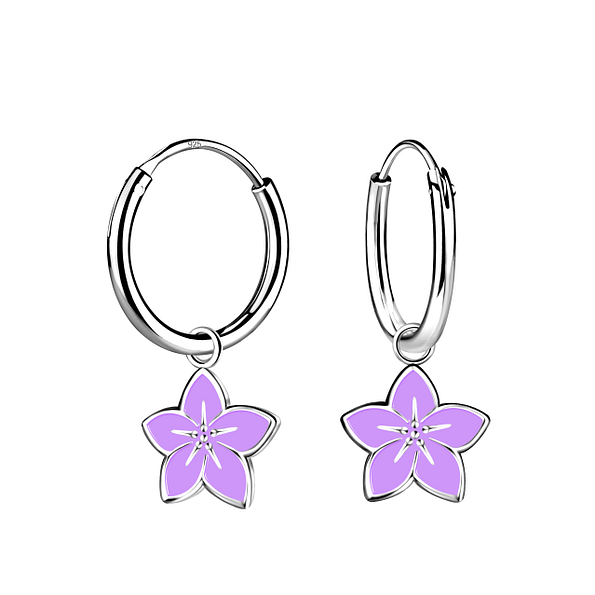 Silver Flower Charm Hoop Earrings - 20460