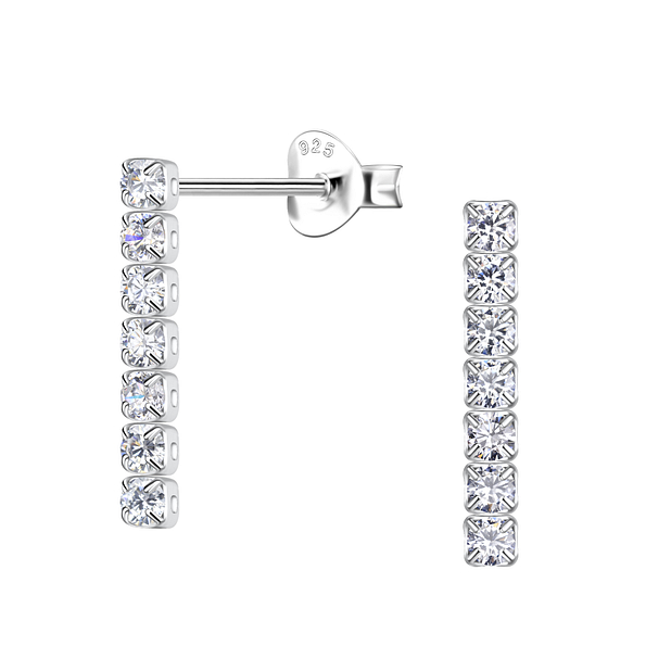 Silver Tennis Bar Stud Earrings - 20539