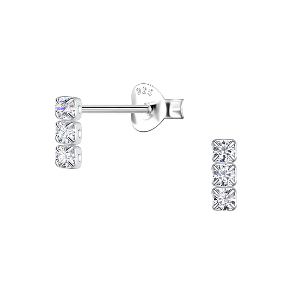 Silver Tennis Bar Stud Earrings - 20537