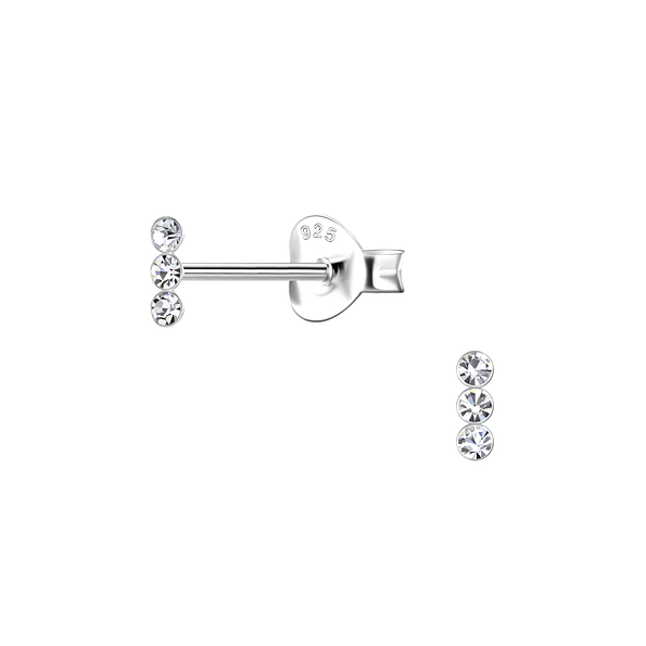 Silver Bar Crystal Stud Earrings - 20554
