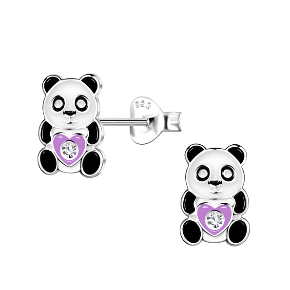 Silver Panda Stud Earrings - 20496
