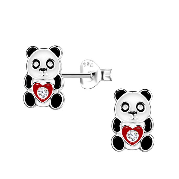 Silver Panda Stud Earrings - 20497