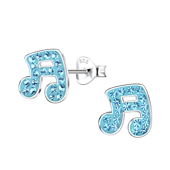 Silver Music Note Stud Earrings - 20556